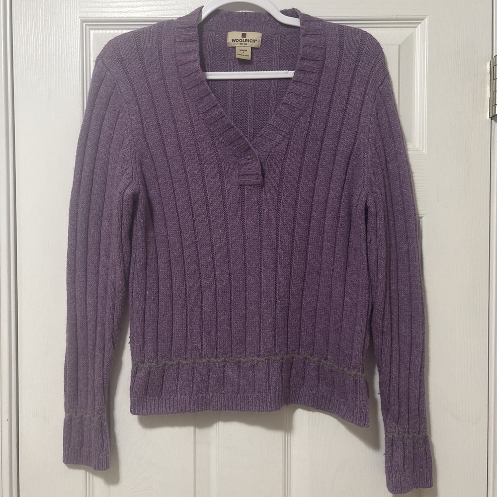 Vintage Woolrich V-Neck Knit Sweater Women's Size S Purple Sage Heather
